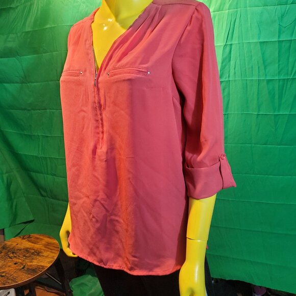 Lily Morgan M shirt red vneck zip size M casual women - Picture 3 of 7
